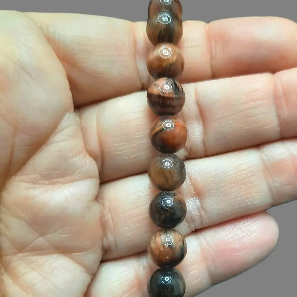 Coral Fossil Jasper Beaded Bracelet Artisan Made 8mm Gemstone Stretch Earthy NEW